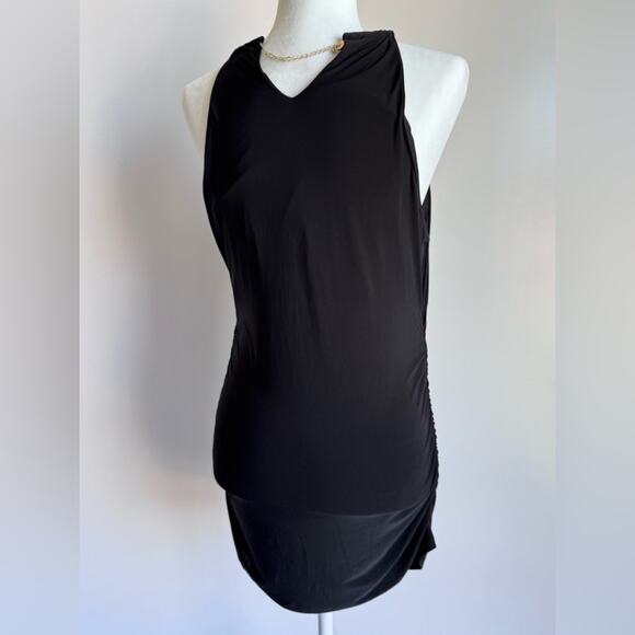 CACHE Women's Vintage Y2K Mini Black Gold Neckline Dress Size 6‎ /8 Ruched Side - Picture 7 of 10